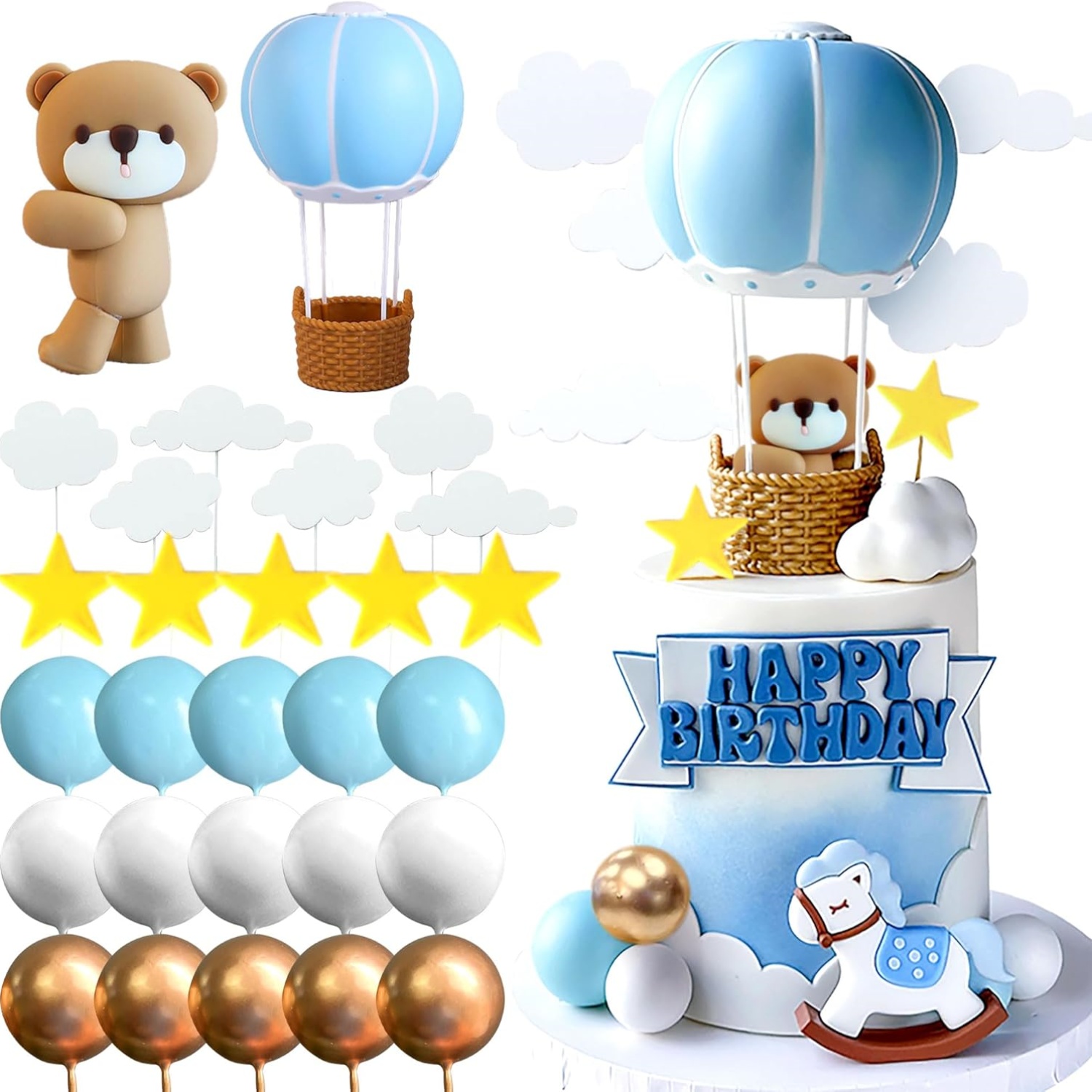 Baby Nursery Hot Air Balloon - LaVenty Blue Pink Bear Cake Decoration