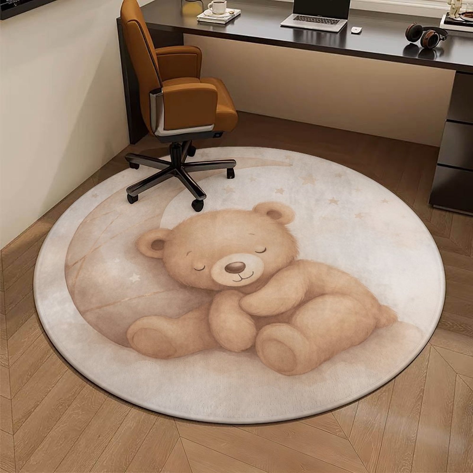 Soft Rug Nursery - Adorable Teddy Bear Moon Plush Round