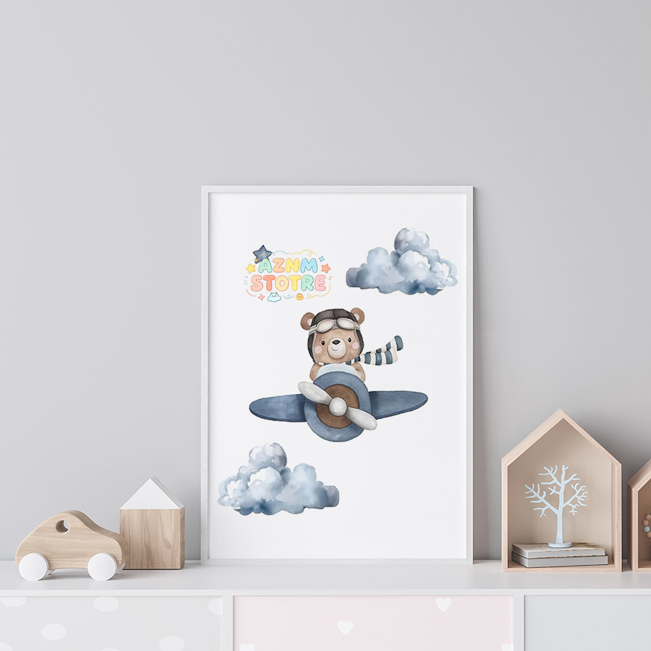 Baby Nursery Hot Air Balloon - Boho Bear Aircraft Hot Air Balloon