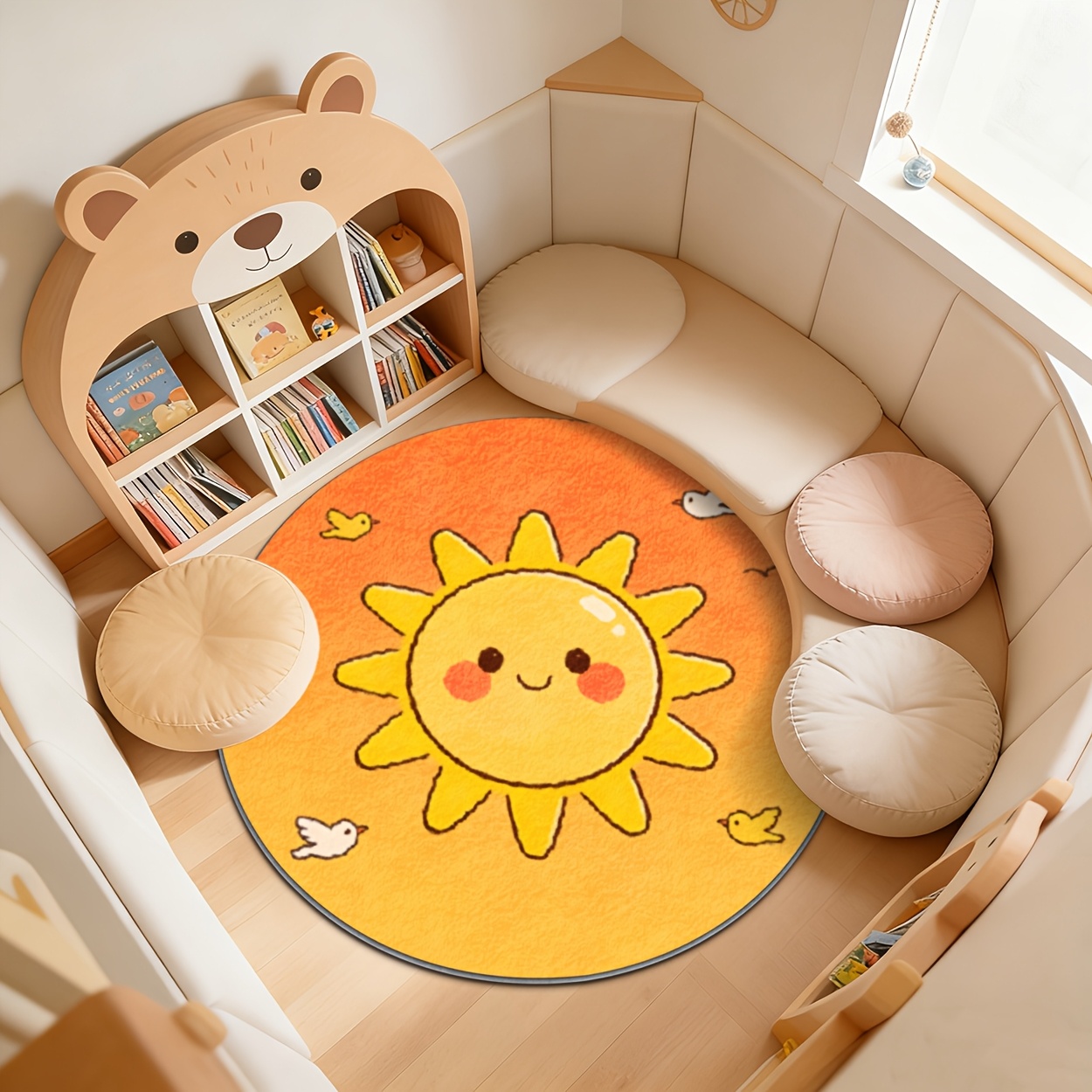 Soft Rug Nursery - Kids Round Sun Rug Yellow Playroom