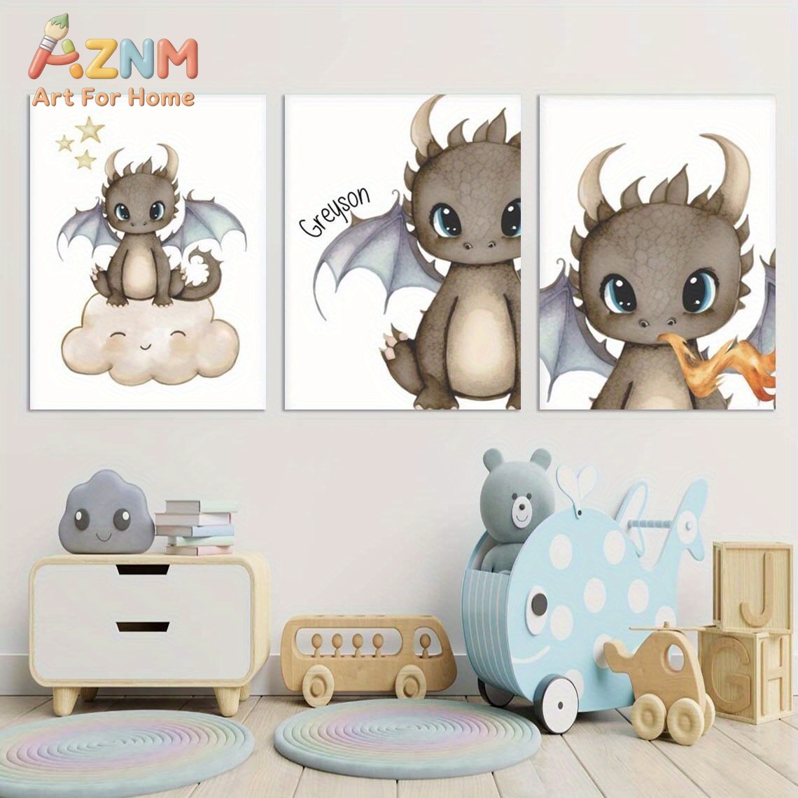 Baby Nursery Wall Art - AZNM Cute Baby Dragon Canvas Wall