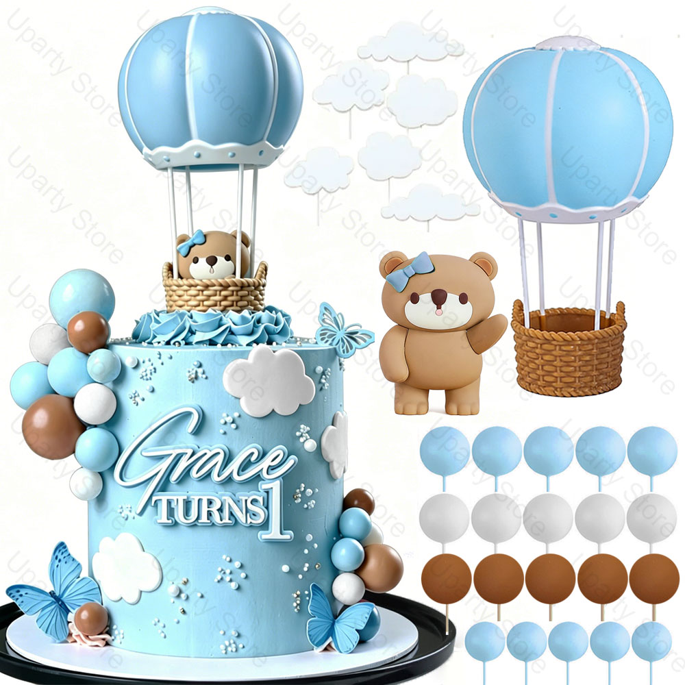 Baby Nursery Hot Air Balloon - 28pcs Blue Hot Air Balloons Cake