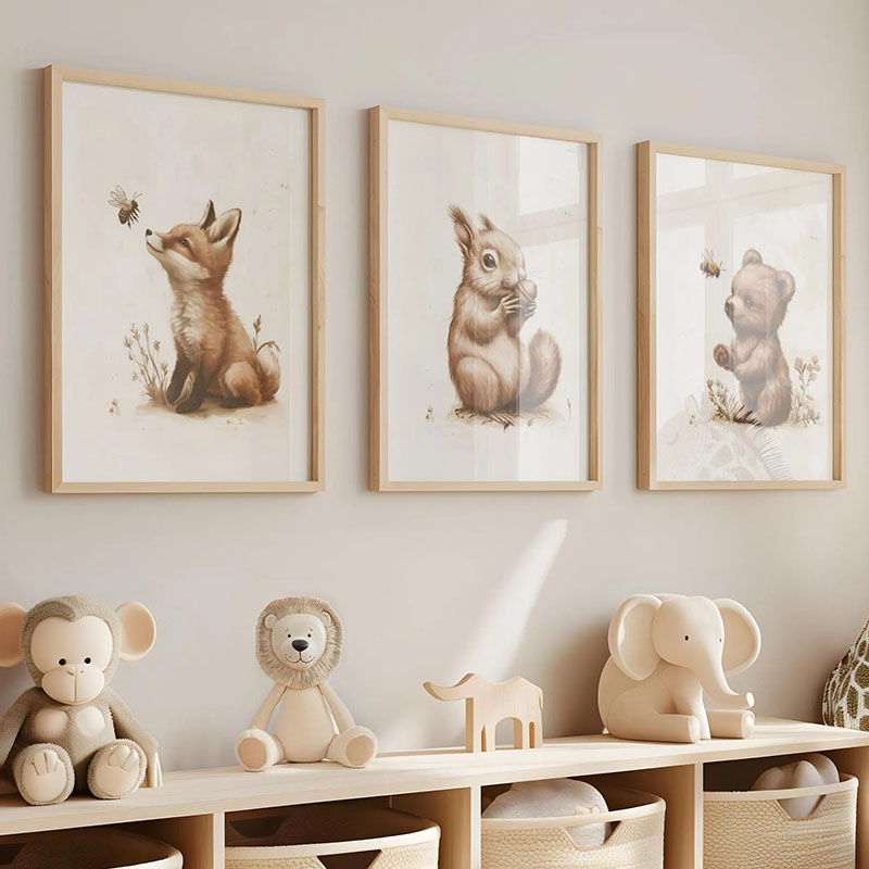 Baby Nursery Wall Art - Bear Rabbit Fox Deer Squirrel Mouse