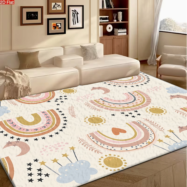 Soft Rug Nursery - Boho Rainbow Moon Star Cloud Carpet