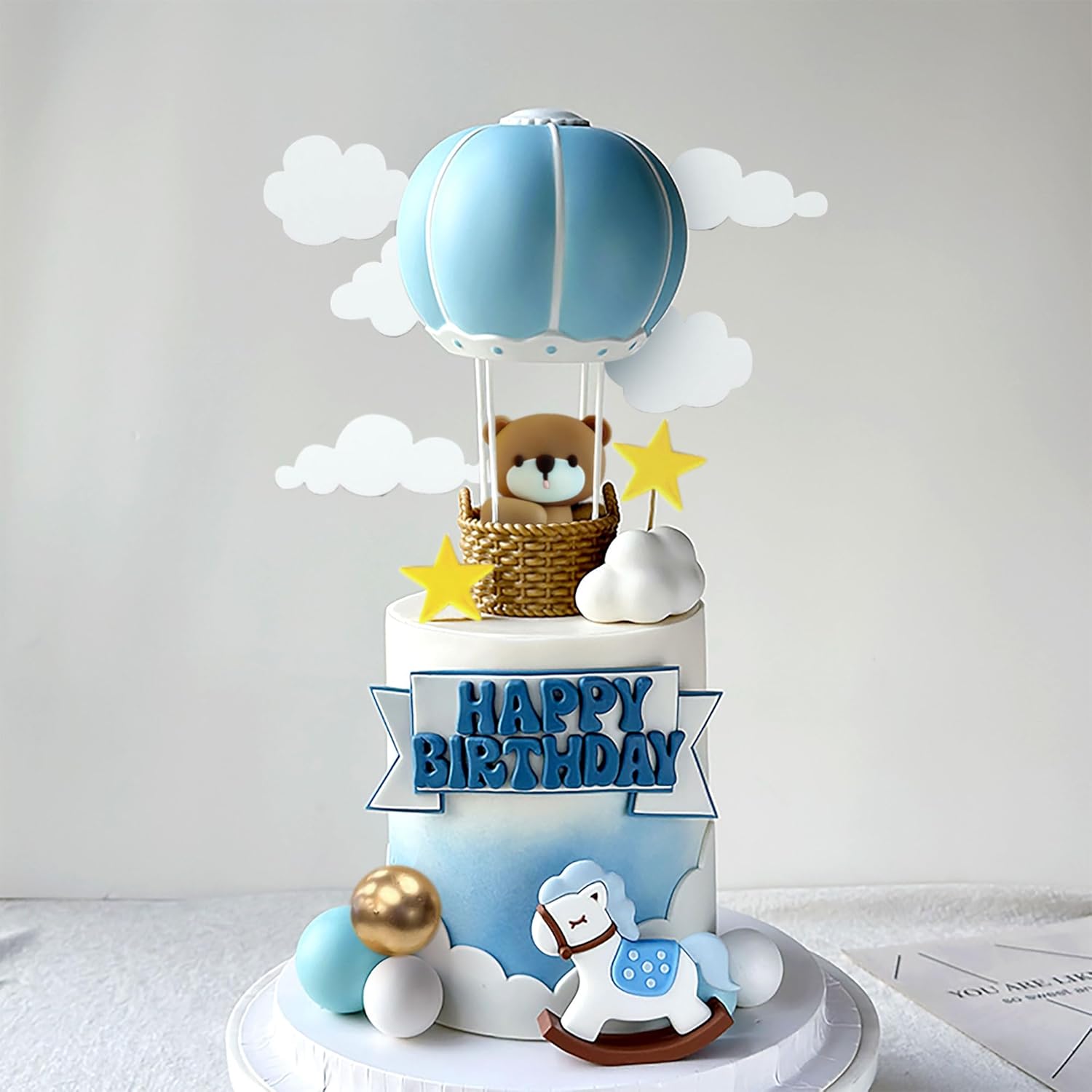 LaVenty Blue Pink Bear Cake De - Baby Nursery Hot Air Balloon recension och pris