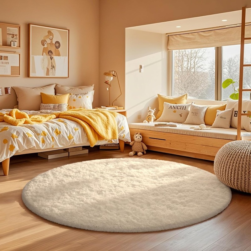Round Cream White Rug Soft Flu - Soft Rug Nursery recension och pris