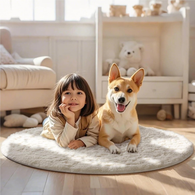 Round Cream White Rug Soft Flu - Soft Rug Nursery recension och pris