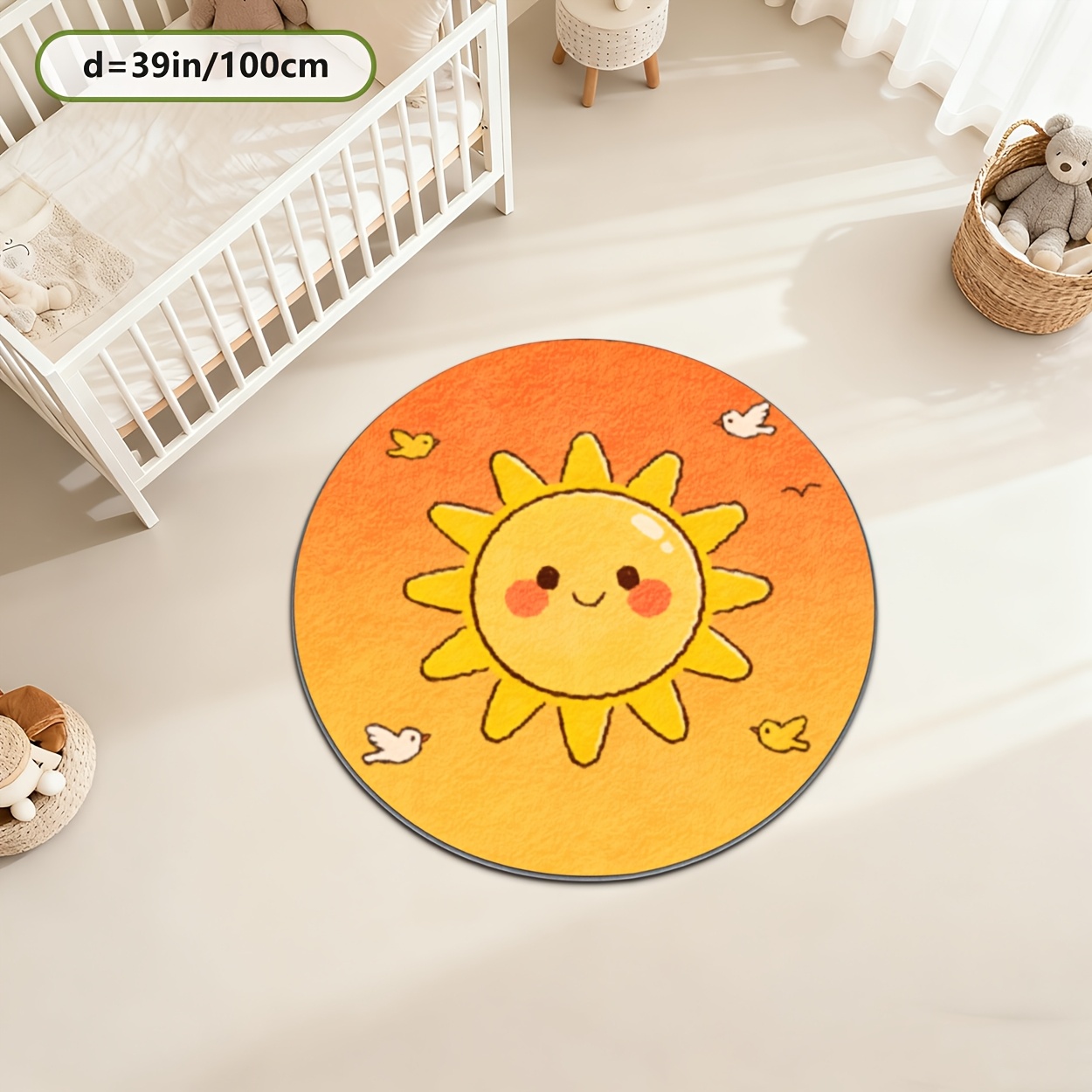 Kids Round Sun Rug Yellow Play - Soft Rug Nursery recension och pris