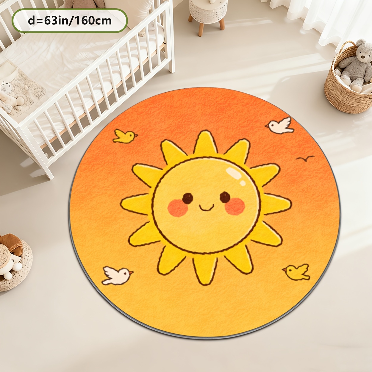 Kids Round Sun Rug Yellow Play - Soft Rug Nursery recension och pris