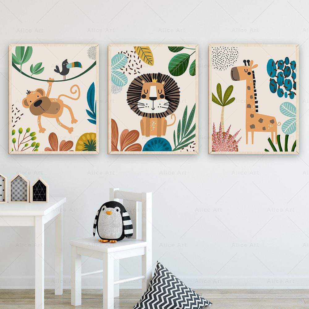 Boho Monkey Lion Giraffe Bird  - Baby Nursery Wall Art recension och pris