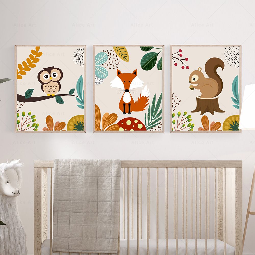 Boho Monkey Lion Giraffe Bird  - Baby Nursery Wall Art recension och pris