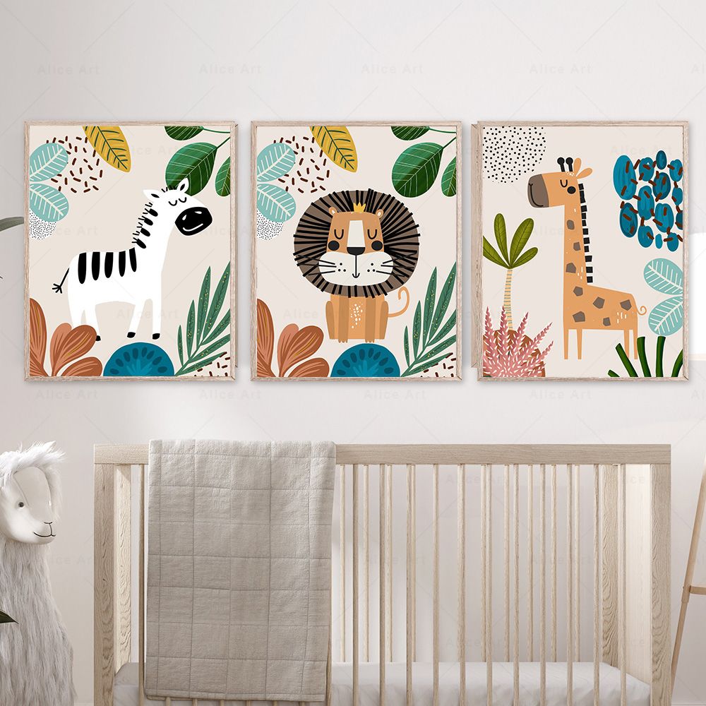 Boho Monkey Lion Giraffe Bird  - Baby Nursery Wall Art recension och pris