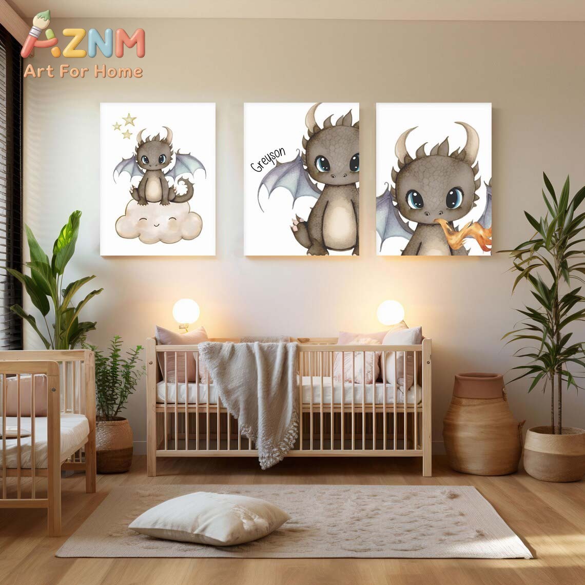 AZNM Cute Baby Dragon Canvas W - Baby Nursery Wall Art recension och pris