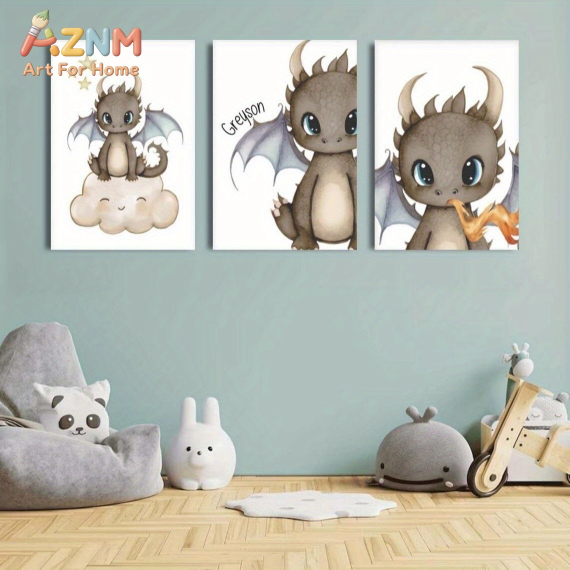 AZNM Cute Baby Dragon Canvas W - Baby Nursery Wall Art recension och pris