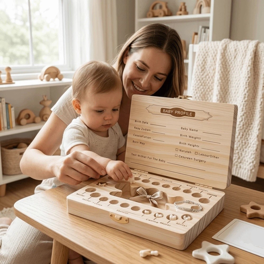 Wooden Baby Teeth Keepsake Box - Baby Keepsake Box recension och pris