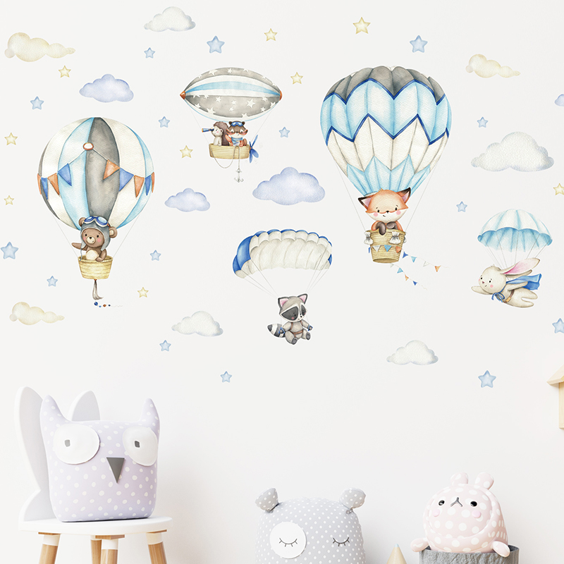 Cartoon Cute Animals Hot Air B - Baby Nursery Hot Air Balloon recension och pris
