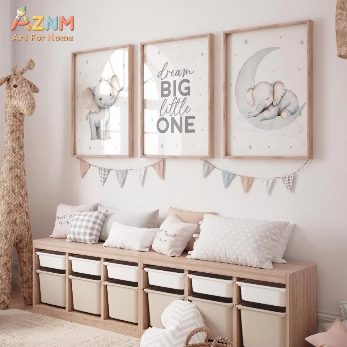 AZNM Elephant Nursery Print Se - Baby Nursery Elephant Theme recension och pris