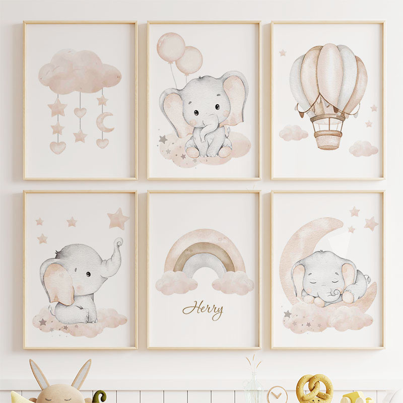 Cute Elephant Hot Balloon Moon - Baby Nursery Wall Art recension och pris